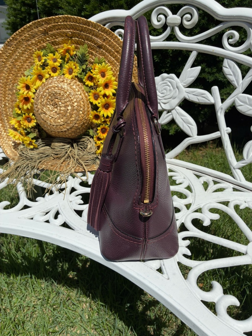Kate Spade Plum Pebbled Leather Dome Satchel with Tassel - Picture 7 of 12